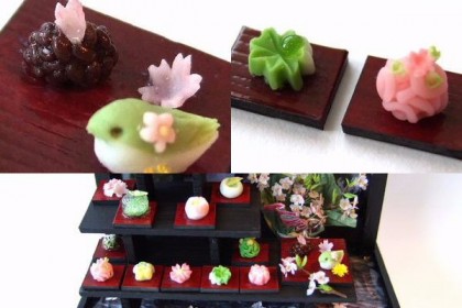 春　桜　和菓子　ショーケース　ジオラマ